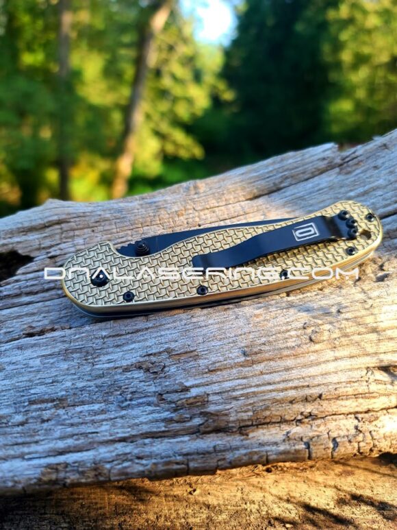 Ontario Rat 1 - Diamond Plate - Relief Engraved Antique Stonewash Brass Scales  - Rat 1 EDC Knife *Install Optional* - Image 6