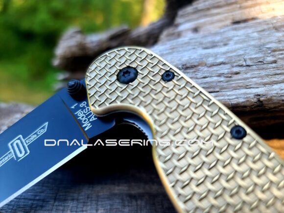 Ontario Rat 1 - Diamond Plate - Relief Engraved Antique Stonewash Brass Scales  - Rat 1 EDC Knife *Install Optional* - Image 4