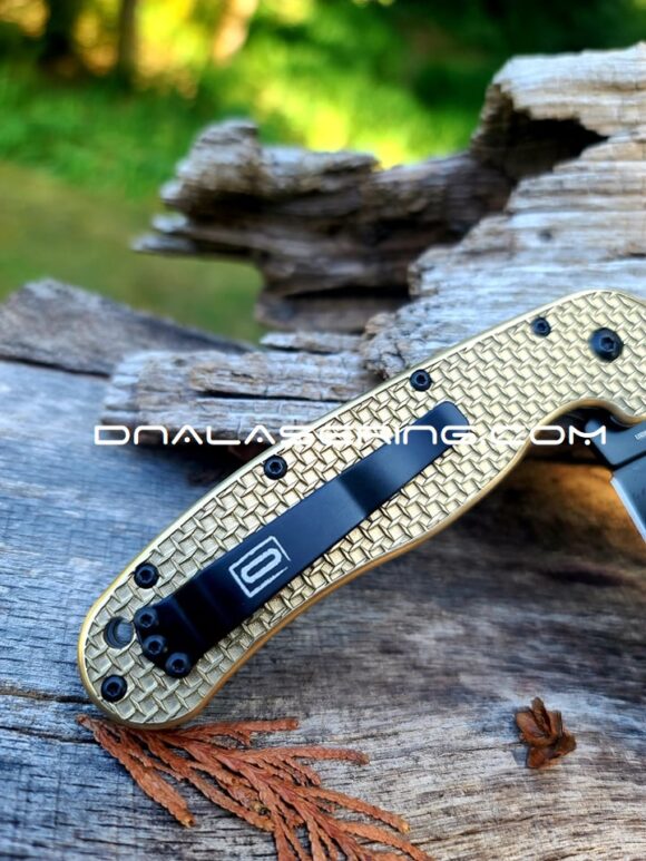 Ontario Rat 1 - Diamond Plate - Relief Engraved Antique Stonewash Brass Scales  - Rat 1 EDC Knife *Install Optional* - Image 5