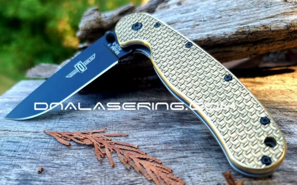 Ontario Rat 1 - Diamond Plate - Relief Engraved Antique Stonewash Brass Scales  - Rat 1 EDC Knife *Install Optional* - Image 3