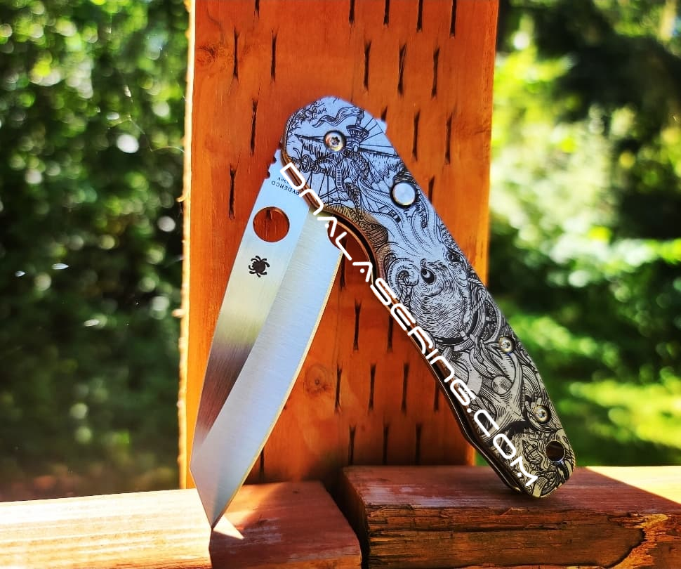 Kraken VS Pirate Ship Spyderco PM3 Fiber Laser Engraved Copper Knife Scales  Para 3 Flytanium Gear Knife & Hardware Optional -  Singapore