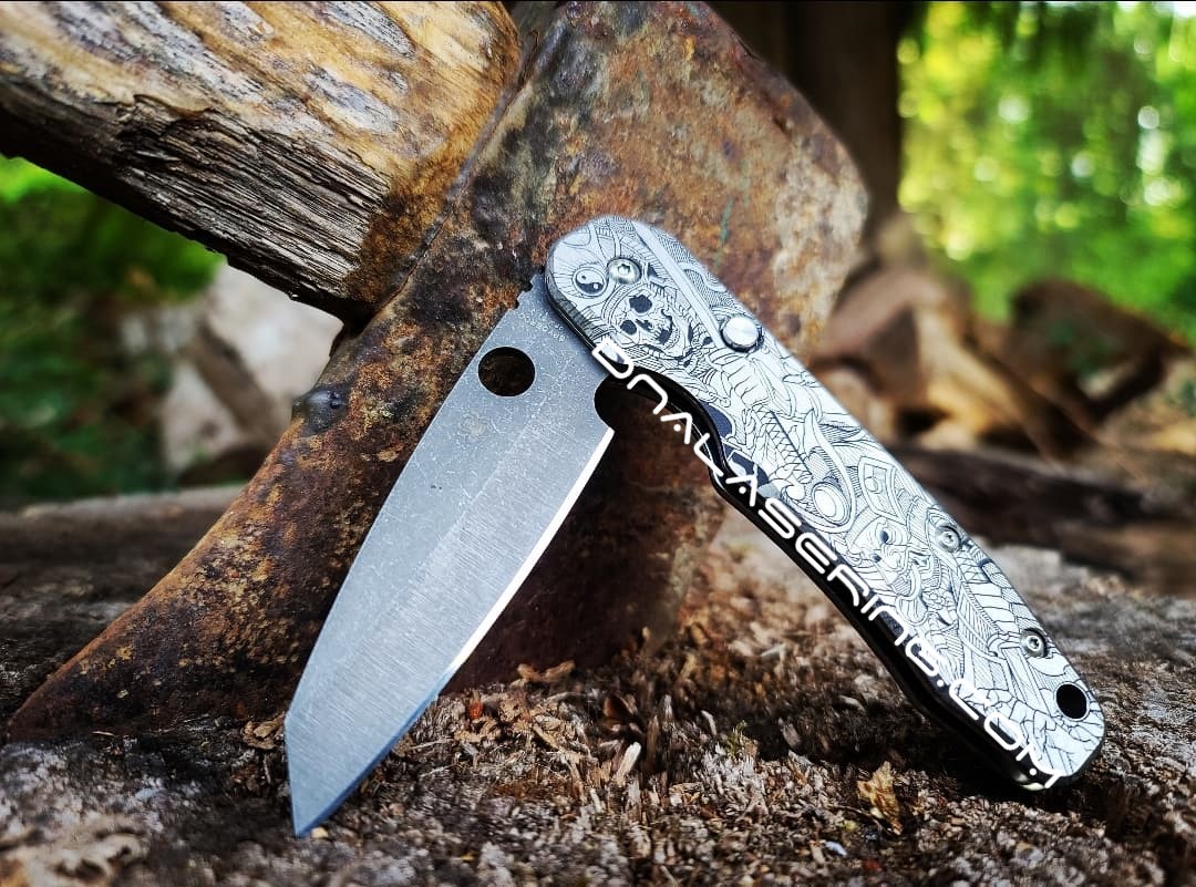 Kraken VS Pirate Ship Spyderco PM3 Fiber Laser Engraved Copper Knife Scales  Para 3 Flytanium Gear Knife & Hardware Optional 