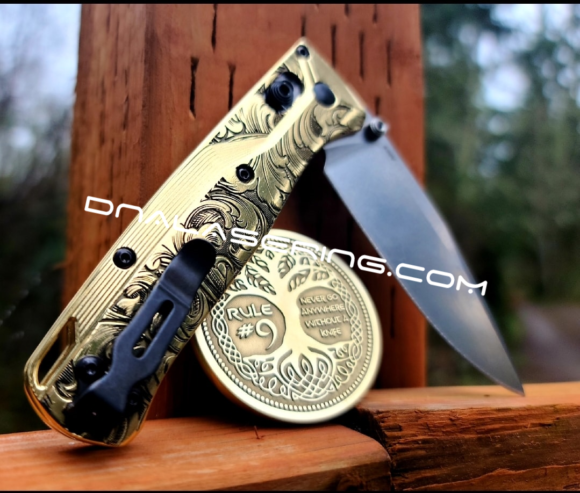 Benchmade Bugout Crossfade - Leaf Scroll - NEW Relief Engraving Style - Deep Laser Engraved - Brass Knife Scales - EDC Gear *Scales Only* - Image 2