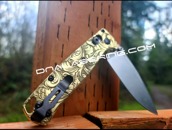 Benchmade Bugout Brass - Leaf Scroll - NEW Relief Engraving Style - Deep Laser Engraved - Brass Knife Scales - EDC Gear *Scales Only* - Image 2