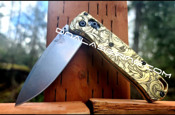 Benchmade Bugout Brass - Leaf Scroll - NEW Relief Engraving Style - Deep Laser Engraved - Brass Knife Scales - EDC Gear *Scales Only*