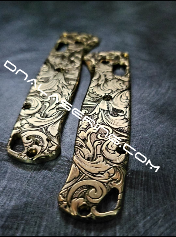 Benchmade Bugout Brass - Leaf Scroll - NEW Relief Engraving Style - Deep Laser Engraved - Brass Knife Scales - EDC Gear *Scales Only* - Image 4