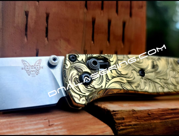 Benchmade Bugout Brass - Leaf Scroll - NEW Relief Engraving Style - Deep Laser Engraved - Brass Knife Scales - EDC Gear *Scales Only* - Image 3