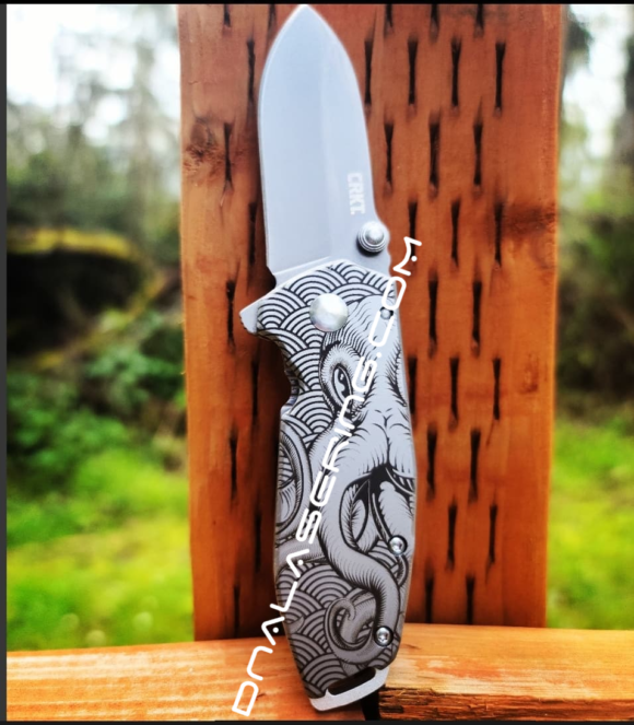 CRKT - Squid Framelock - Kraken with Waves - Deep Laser Engraved - Stainless Steel - Lucas Burnley - EDC Knife - Image 2