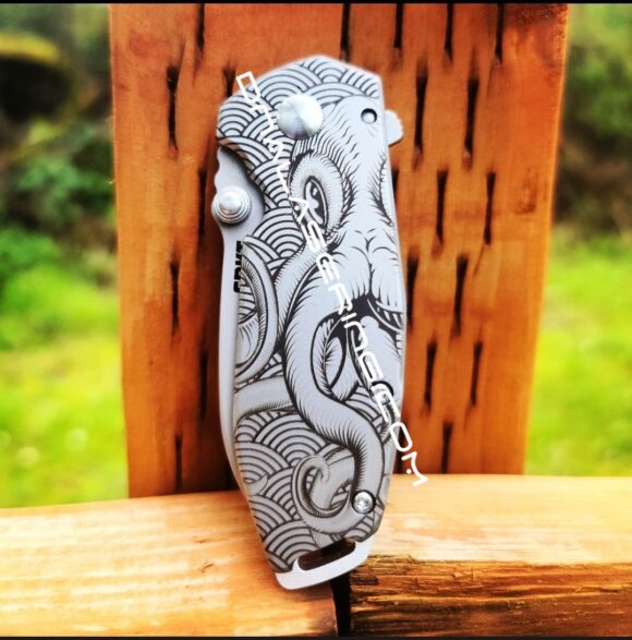 CRKT - Squid Framelock - Kraken with Waves - Deep Laser Engraved - Stainless Steel - Lucas Burnley - EDC Knife - Image 3