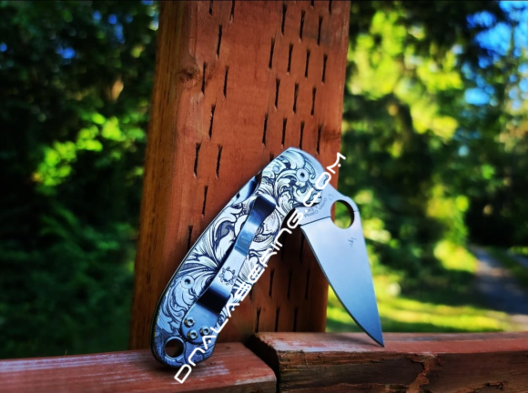 Spyderco PM3 TI - Leaf Scroll - NEW Relief Engraving Style - Deep Laser Engraved - Titanium Knife Scales - EDC Gear - Knife Install Optional - Image 3