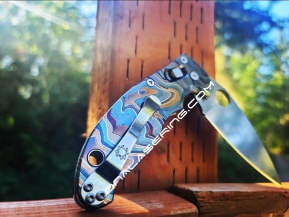 Spyderco Manix 2 - Metallic Formation - Topographic Lines - Annealed MOPA Color - Laser Engraved Titanium Scales - EDC Gear *Scales Only* - Image 2