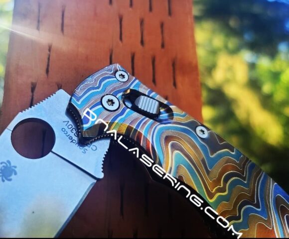 Spyderco Manix 2 - Metallic Formation - Topographic Lines - Annealed MOPA Color - Laser Engraved Titanium Scales - EDC Gear *Scales Only* - Image 3