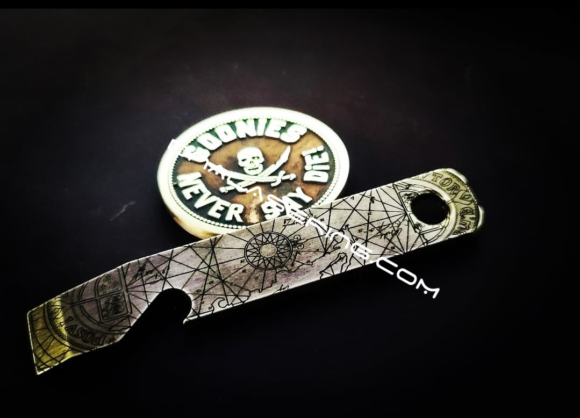 Solid Brass Prybar - Goonies Map - Deep Laser Engraved Popper - Bottle Opener Pry with Lanyard Hole - Everyday Carry Multi Tool - Image 2