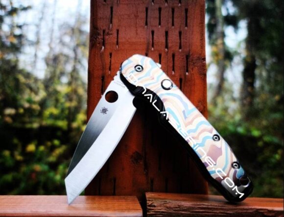 Spyderco Smock - Metallic Formation - Color Topographic Lines - Annealed MOPA Colors - Laser Engraved Titanium Scales - EDC Gear *Optional Knife Install*