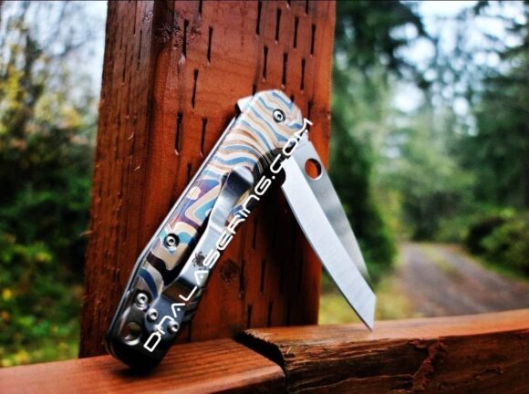 Spyderco Smock - Metallic Formation - Color Topographic Lines - Annealed MOPA Colors - Laser Engraved Titanium Scales - EDC Gear *Optional Knife Install* - Image 3