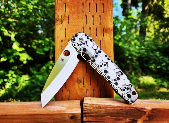 Spyderco Smock - Skulls - Deep Fiber Laser Engraved - Titanium Knife Scales - EDC Gear *Optional Knife Install*