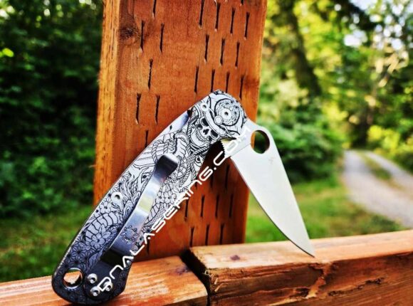 Spyderco PM2 TI - Death Warrior - Deep Engraved Titanium PM2 Knife Scales - EDC Gear - Knife & Hardware Optional - Image 3