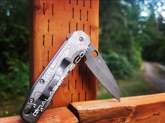 Spyderco Smock - Topographic Lines - Map - Deep Fiber Laser Engraved - Titanium Knife Scales - EDC Gear *Optional Knife Install* - Image 6