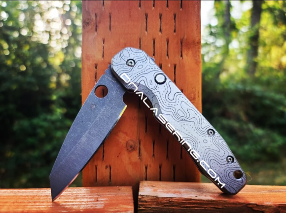 Spyderco Smock - Topographic Lines - Map - Deep Fiber Laser Engraved - Titanium Knife Scales - EDC Gear *Optional Knife Install*