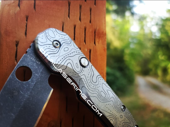 Spyderco Smock - Topographic Lines - Map - Deep Fiber Laser Engraved - Titanium Knife Scales - EDC Gear *Optional Knife Install* - Image 5