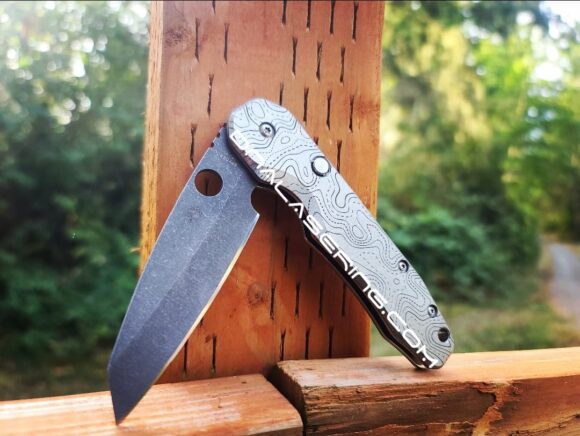 Spyderco Smock - Topographic Lines - Map - Deep Fiber Laser Engraved - Titanium Knife Scales - EDC Gear *Optional Knife Install* - Image 3