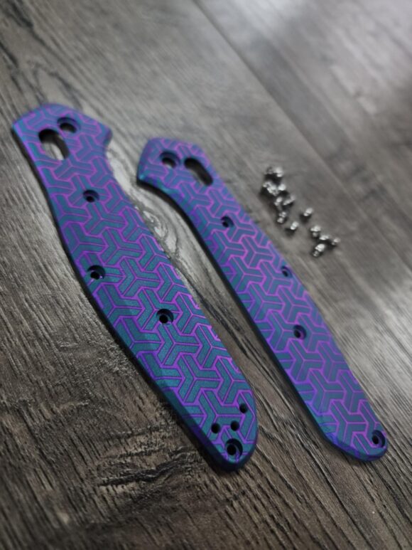 Benchmade 940 Osborne - Geometric Trio Anodized - Laser Engraved Titanium Scales - EDC Gear *Scales Only* - Image 2