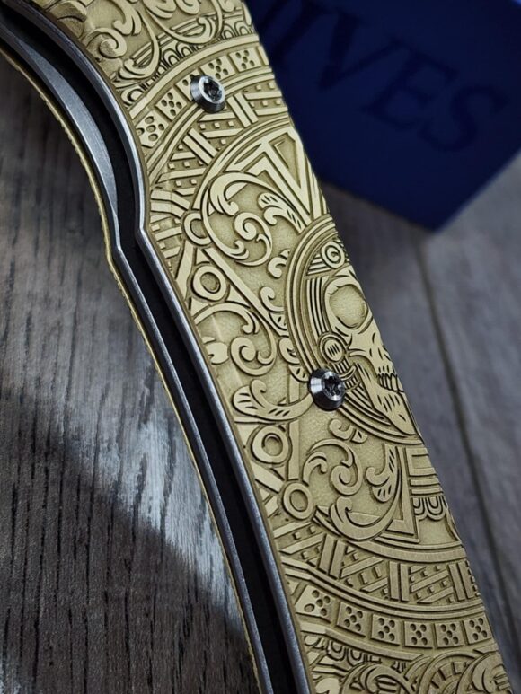 Chaves Redencion 229 - Dead Aztec Relief Engraved Brass Scales - Knife Install Optional - 4 Blade Styles - New In Box - Image 4