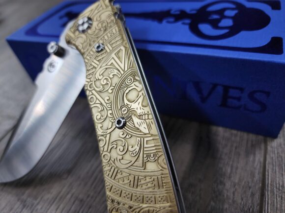 Chaves Redencion 229 - Dead Aztec Relief Engraved Brass Scales - Knife Install Optional - 4 Blade Styles - New In Box