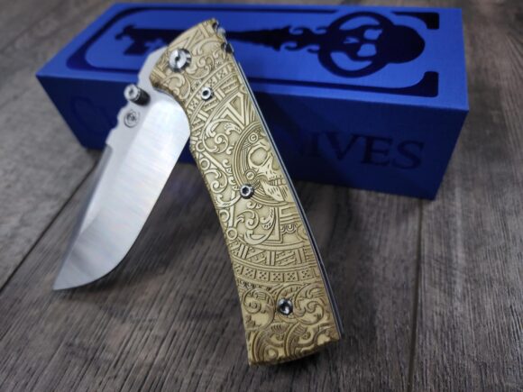 Chaves Redencion 229 - Dead Aztec Relief Engraved Brass Scales - Knife Install Optional - 4 Blade Styles - New In Box - Image 2