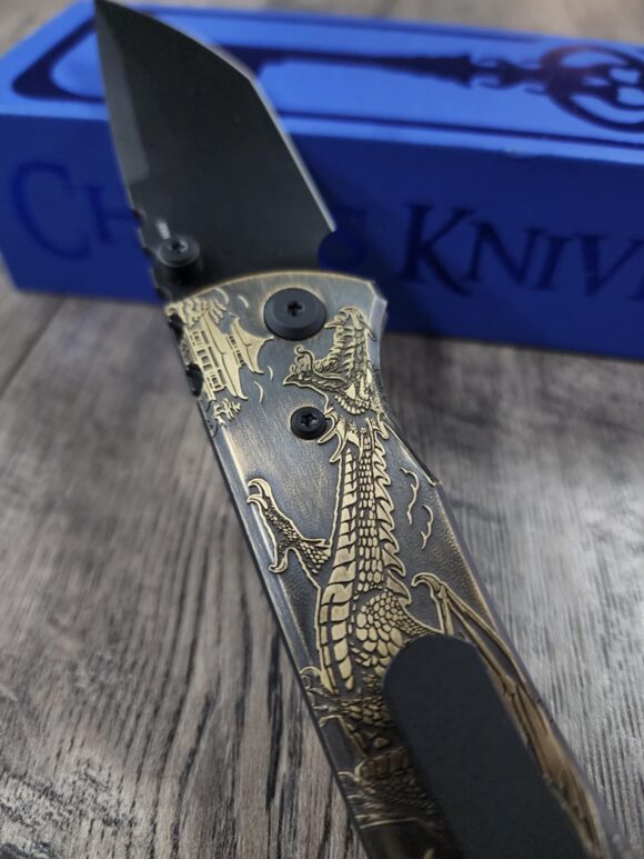 Chaves Redencion 229 - AGED Devil Mask with Dragon Relief Laser Engraved Brass Scales - Knife Install Optional - 4 Blade Styles - New In Box - Image 4