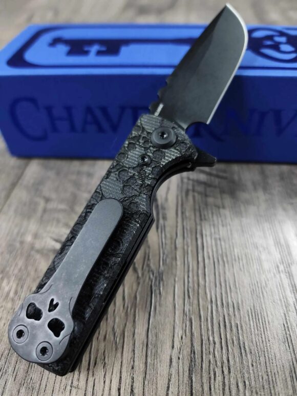 Chaves Knives TAK Flipper Knife - Engraved Skulls - Black Micarta 2.75" - Tanto or Drop Point Blade Option - Complete Knife - EDC - Image 2