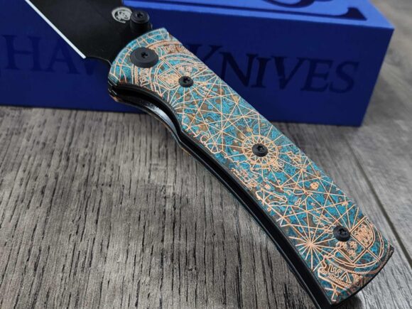 Chaves Redencion Street - Shipwreck Patina - Goonies Map Laser Engraved Copper Scales - Complete Knife - Black Elmax Blade - New In Box - Image 3