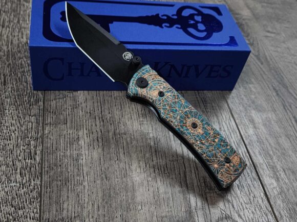 Chaves Redencion Street - Shipwreck Patina - Goonies Map Laser Engraved Copper Scales - Complete Knife - Black Elmax Blade - New In Box