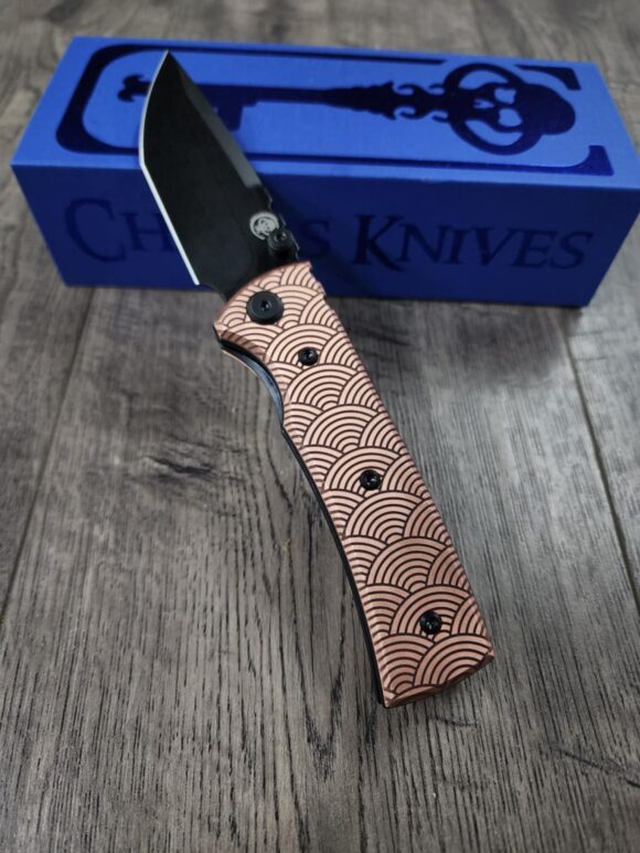 Chaves Redencion Street - Seigaiha Waves Relief Laser Engraved Copper Scales - Complete Knife - Black Elmax Blade - New In Box