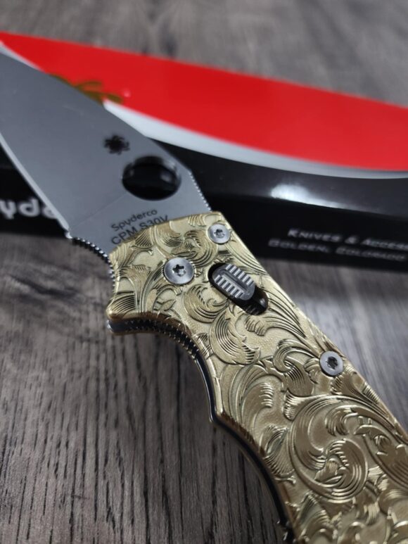 Spyderco Manix 2 Brass Relief Engraved Filigree Scroll - Polished Brass - EDC Scales - Knife Install Optional