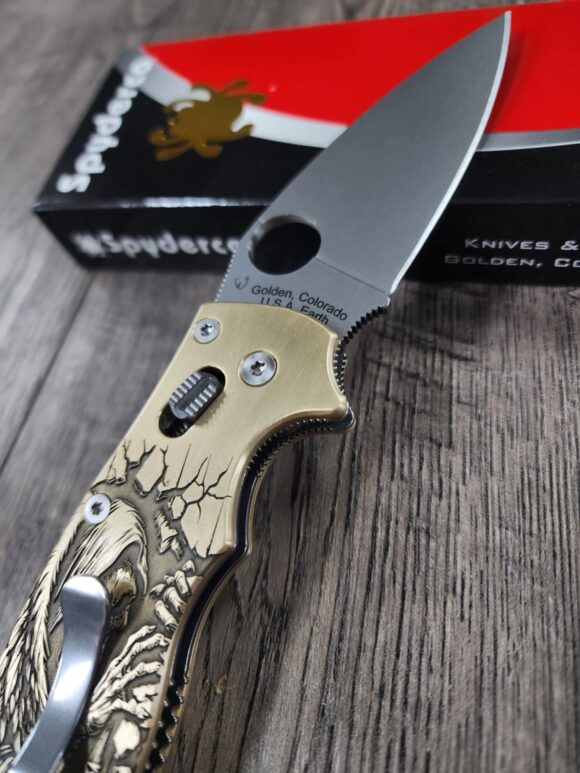 Spyderco Manix 2 Brass Relief Engraved Grim Reaper - Aged Brass - EDC Scales - Knife Install Optional - Image 2